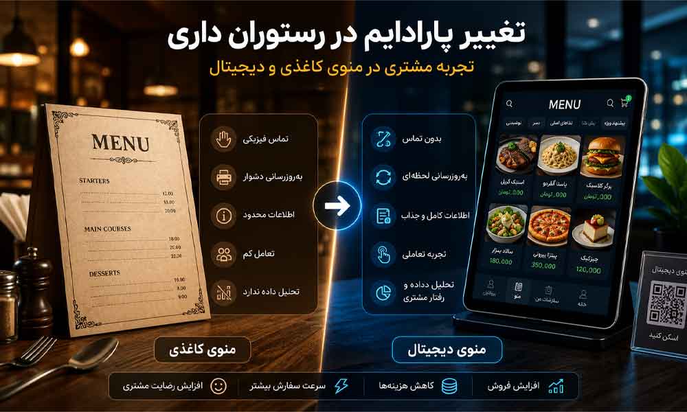 وبلاگ وب نگر پارسی مقایسه منوی کاغذی و دیجیتال