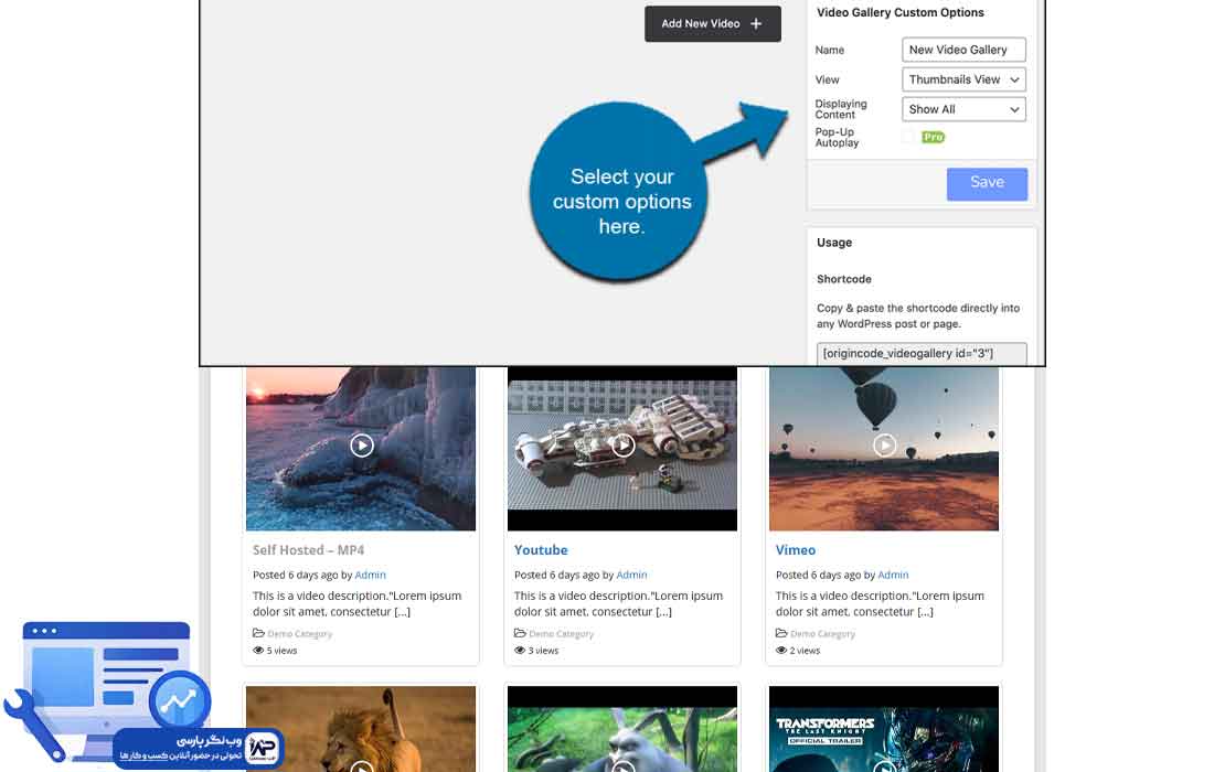 وب نگر پارسی افزونه Video Gallery